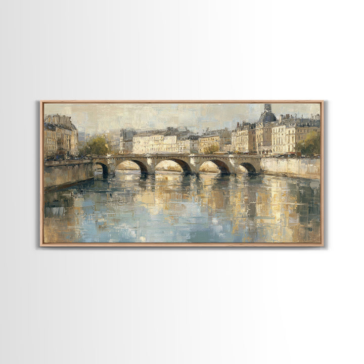 Paris Bridge Reflected Framed Canvas Print, Impressionist Art, Farmhouse Decor, Living Room Decor, Fine Art, Impression, IMP-2x1-3