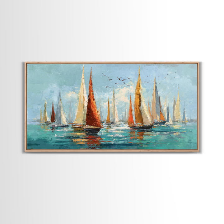Sailboats on a Bright Sparkling Harbor Canvas Print, Impressionist Art, Original Art, Living Room Decor, Impression, IMP-2x1-5