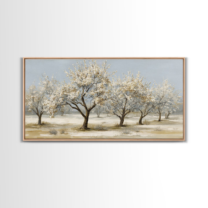 Spring Orchard with Blossoming Trees Framed Canvas Print, Impressionist Art, Painting, Living Room Decor, Fine Art, Impression, IMP-2x1-50