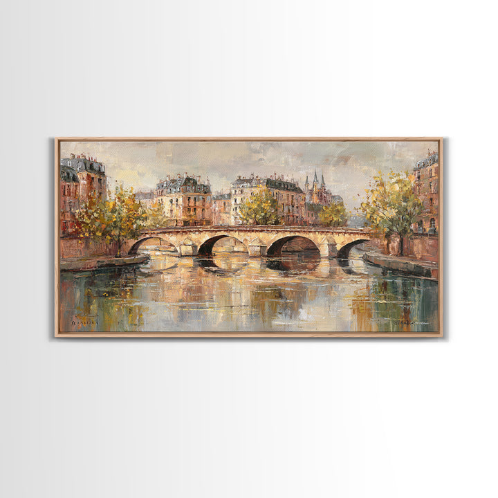 Paris Bridge Reflected Framed Canvas Print, Impressionist Art, Wall Art Framed, Living Room Decor, Watercolor Art, Impression, IMP-2x1-51