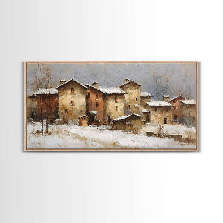 Snowy Village with Warm Glowing Windows Canvas Print, Impressionist Art, Bedroom Decor, Living Room Decor, Fine Art, Impression, IMP-2x1-57