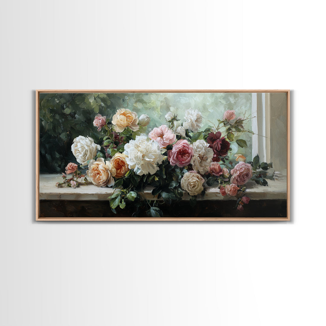 Caf Table with Flowers and Morning Light Canvas Print, Impressionist Art, Minimalist Decor, Living Room Decor, Impression, IMP-2x1-6