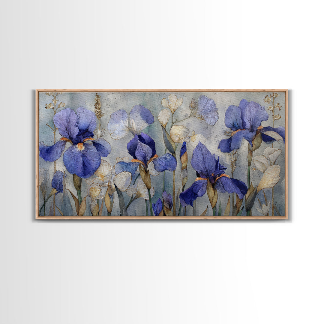 Iris Garden with Blue Violet Strokes Canvas Print, Impressionist Art, Living Room Decor, Oil Painting, Impression, IMP-2x1-64