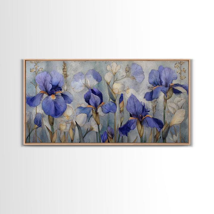 Iris Garden with Blue Violet Strokes Canvas Print, Impressionist Art, Living Room Decor, Oil Painting, Impression, IMP-2x1-64