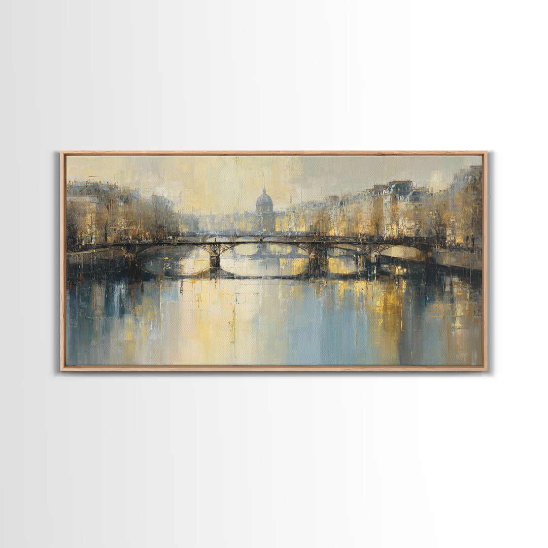 Paris Bridge Reflected Framed Canvas Print, Impressionist Art, Room Decor, Living Room Decor, Fine Art, Impression, IMP-2x1-75
