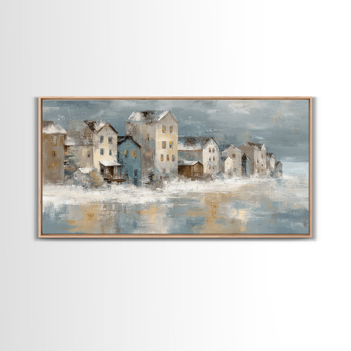 Snowy Village with Warm Glowing Windows Canvas Print, Impressionist Art, Wall Art Framed, Living Room Decor, Impression, IMP-2x1-81