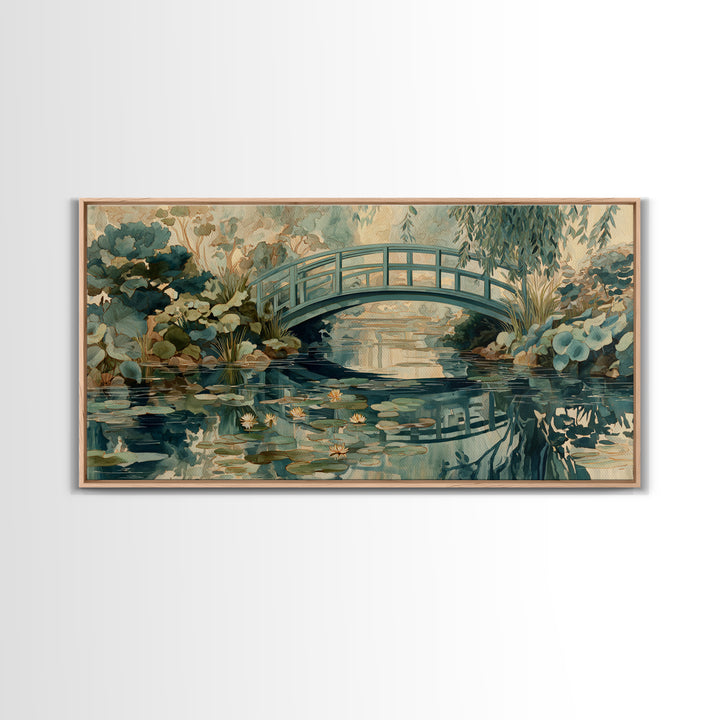 Water Garden Bridge Framed Canvas Print, Impressionist Art, Original Painting, Living Room Decor, Fine Art, Impression, IMP-2x1-86