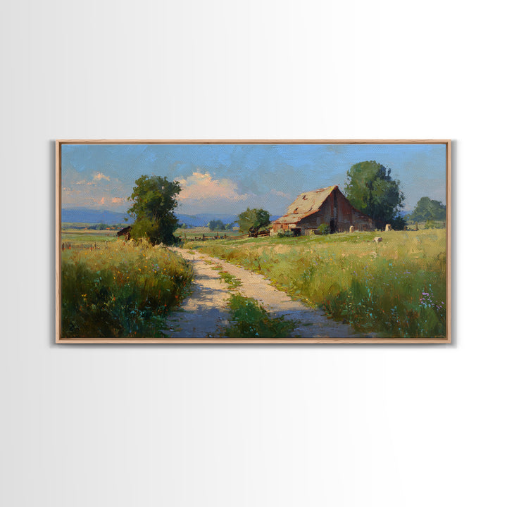Country Lane with Flickering Sunlight Framed Canvas Print, Impressionist Art, Oil Painting, Living Room Decor, Impression, IMP-2x1-90