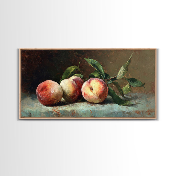 Still Life of Peaches Framed Canvas Print, Impressionist Art, Textured Wall Art, Living Room Decor, Fine Art, Impression, IMP-2x1-91