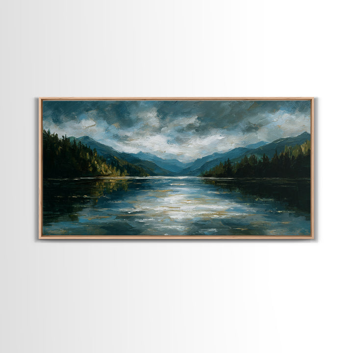 Mountain Lake with Sparkling Reflections Canvas Print, Impressionist Art, Horizontal Wall Art, Living Room Decor, Impression, IMP-2x1-92