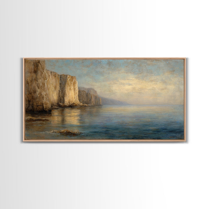 Soft Seaside Cliffs Framed Canvas Print, Impressionist Art, Coastal Wall Art, Living Room Decor, Fine Art, Impression, IMP-2x1-97