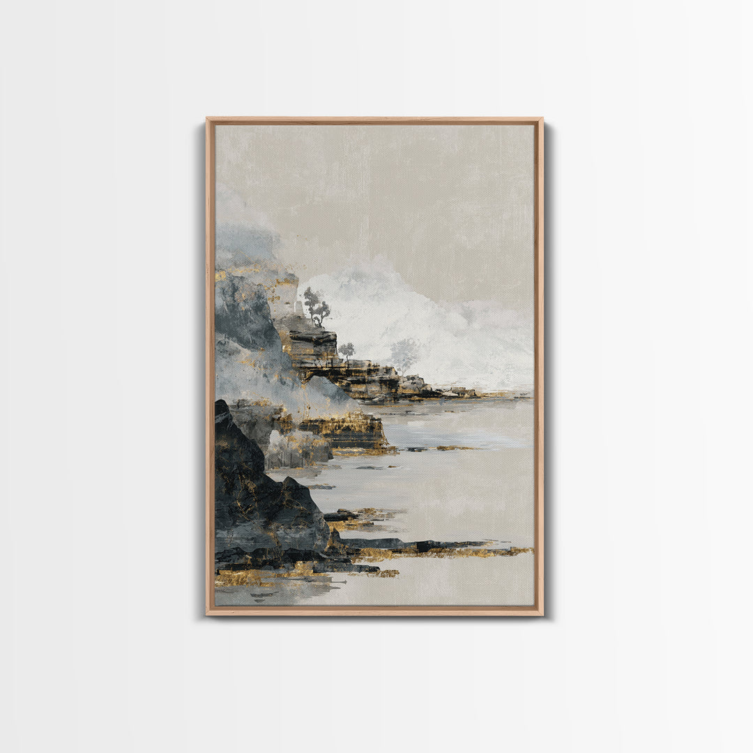 Soft Seaside Cliffs Framed Canvas Print, Impressionist Art, Textured Wall Art, Living Room Decor, Fine Art, Impression, IMP-2x3-13