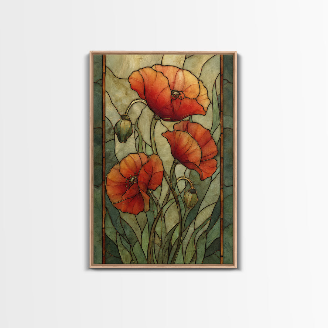 Poppies Blowing Through Green Grass Canvas Print, Impressionist Art, Horizontal Wall Art, Living Room Decor, Impression, IMP-2x3-20