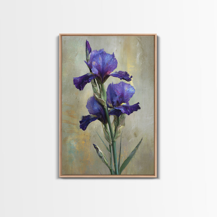 Iris Garden with Blue Violet Strokes Framed Canvas Print, Impressionist Art, Modern Art, Living Room Decor, Oil Painting, IMP-2x3-28