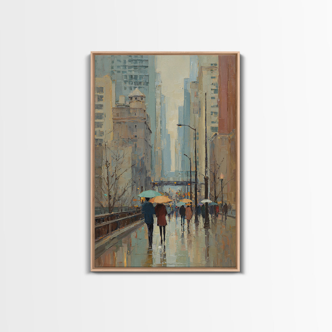 Rainy Boulevard with Umbrella Shapes Canvas Print, Impressionist Art, Original Art, Living Room Decor, Abstract Art, Impression, IMP-2x3-29