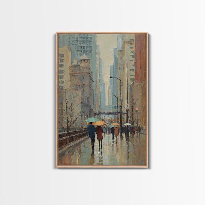 Rainy Boulevard with Umbrella Shapes Canvas Print, Impressionist Art, Original Art, Living Room Decor, Abstract Art, Impression, IMP-2x3-29