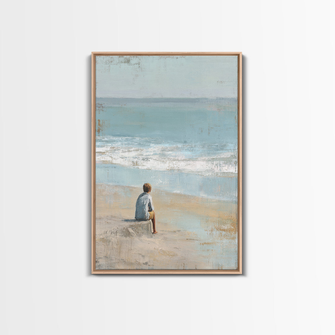 Coastal Beach Figures Framed Canvas Print, Impressionist Art, Room Decor, Living Room Decor, Oil Painting, Impression, IMP-2x3-3