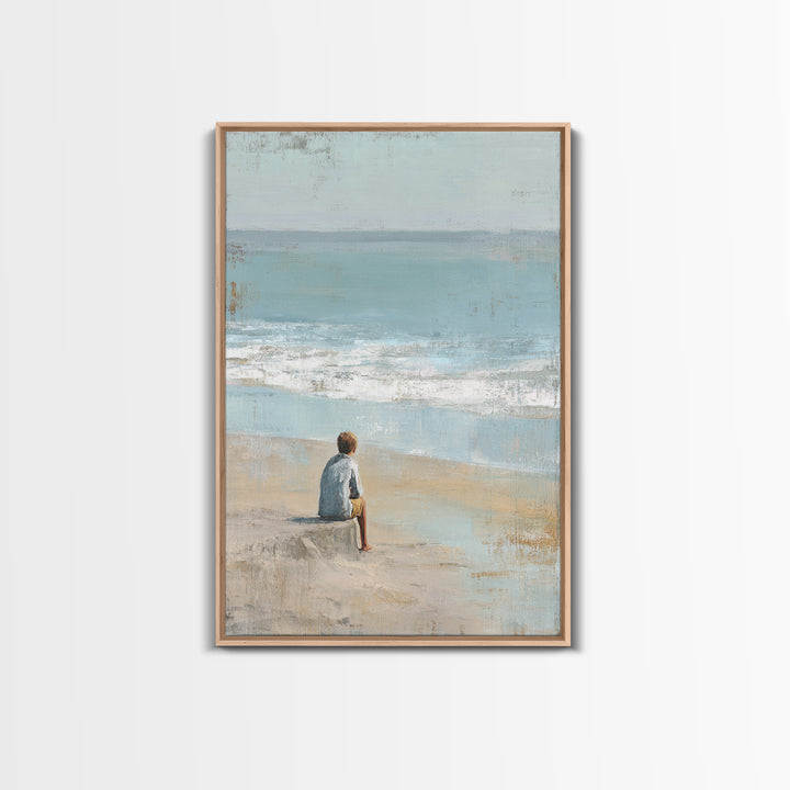 Coastal Beach Figures Framed Canvas Print, Impressionist Art, Room Decor, Living Room Decor, Oil Painting, Impression, IMP-2x3-3