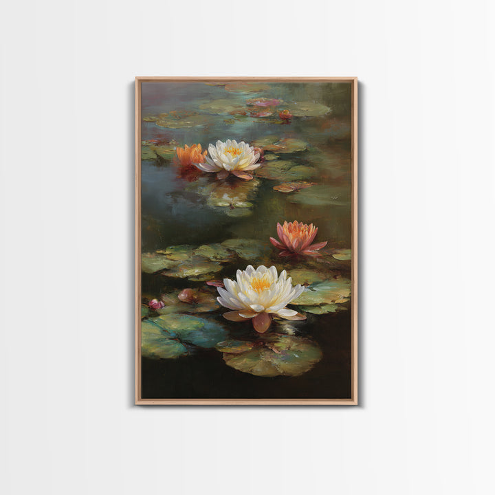 Water Lilies Floating on a Sunlit Pond Canvas Print, Impressionist Art, Wall Art Framed, Living Room Decor, Impression, IMP-2x3-33