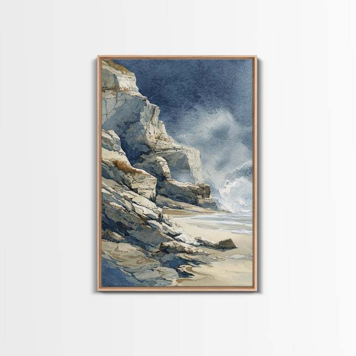 Soft Seaside Cliffs Framed Canvas Print, Impressionist Art, Textured Wall Art, Living Room Decor, Fine Art, Impression, IMP-2x3-37