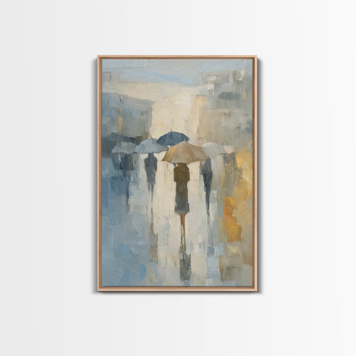 Rainy Boulevard with Umbrella Shapes Canvas Print, Impressionist Art, Horizontal Wall Art, Living Room Decor, Impression, IMP-2x3-53