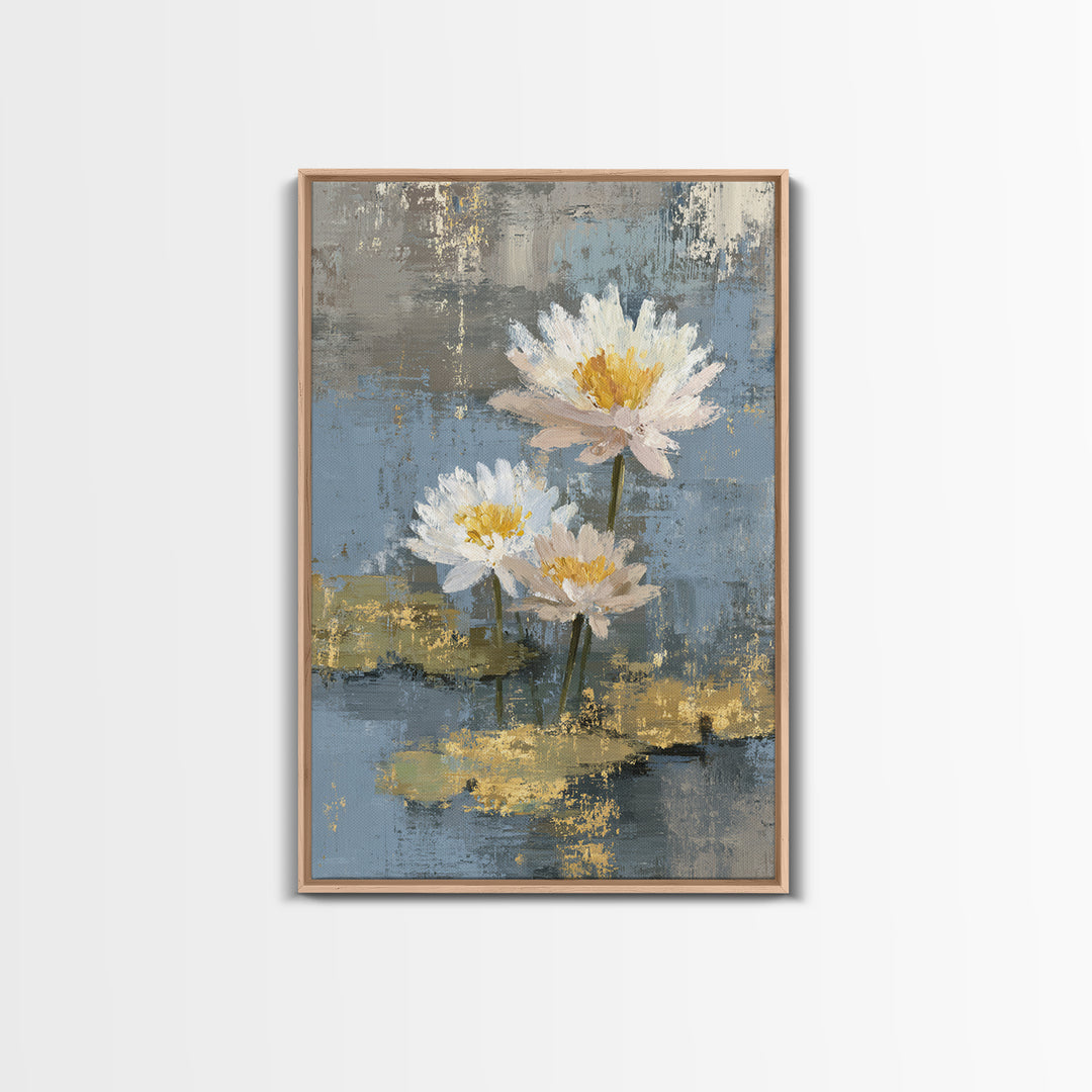 Water Lilies Floating on a Sunlit Pond Canvas Print, Impressionist Art, Floral Wall Art, Living Room Decor, Oil Painting, IMP-2x3-57