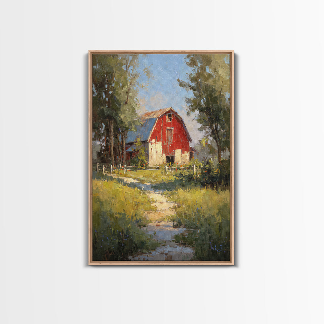 Country Lane with Flickering Sunlight Framed Canvas Print, Impressionist Art, Minimalist Decor, Living Room Decor, Impression, IMP-2x3-6