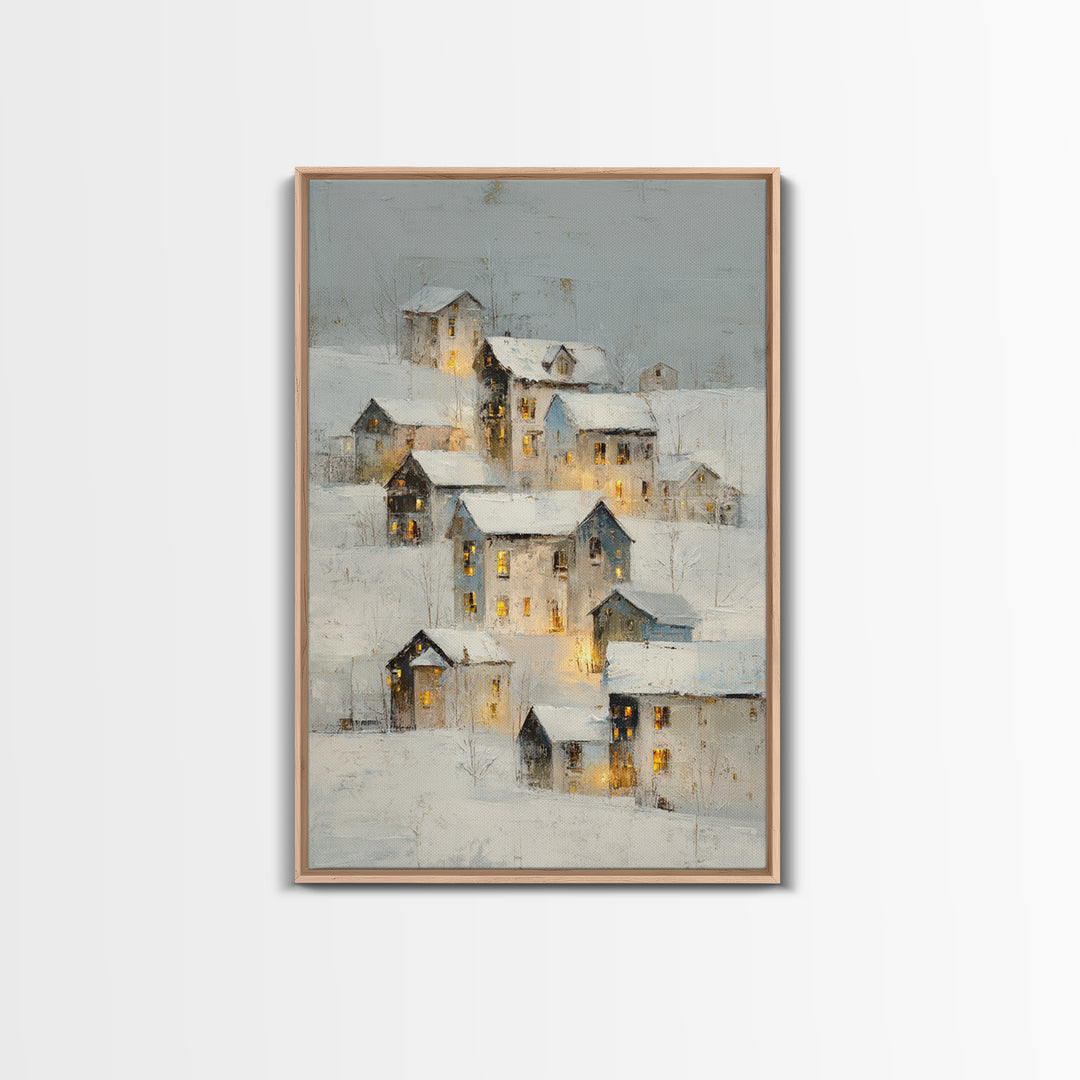 Snowy Village with Warm Glowing Windows Canvas Print, Impressionist Art, Living Room Wall Art, Living Room Decor, Impression, IMP-2x3-69