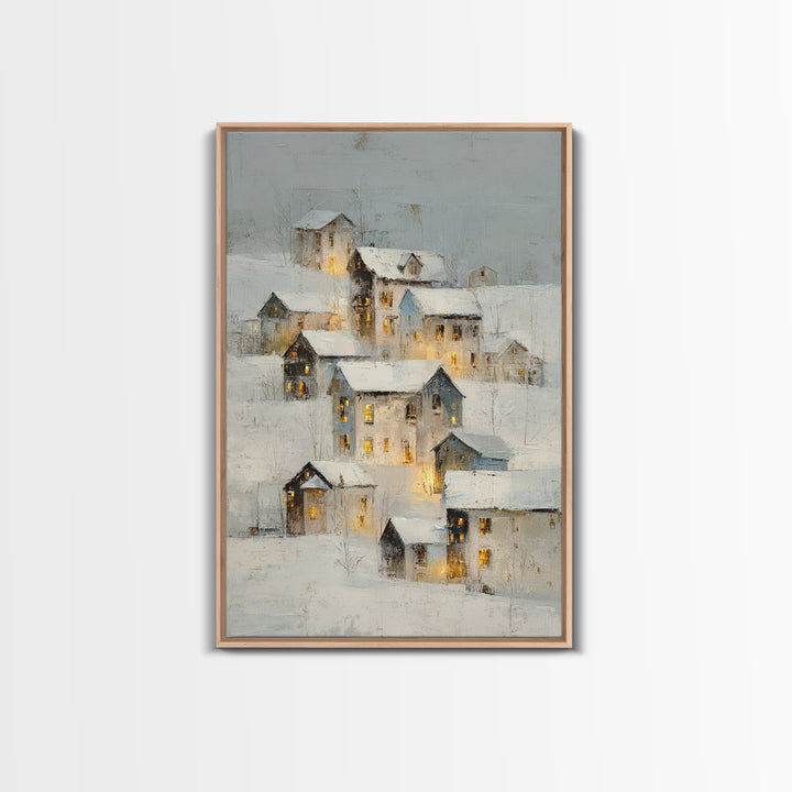Snowy Village with Warm Glowing Windows Canvas Print, Impressionist Art, Living Room Wall Art, Living Room Decor, Impression, IMP-2x3-69