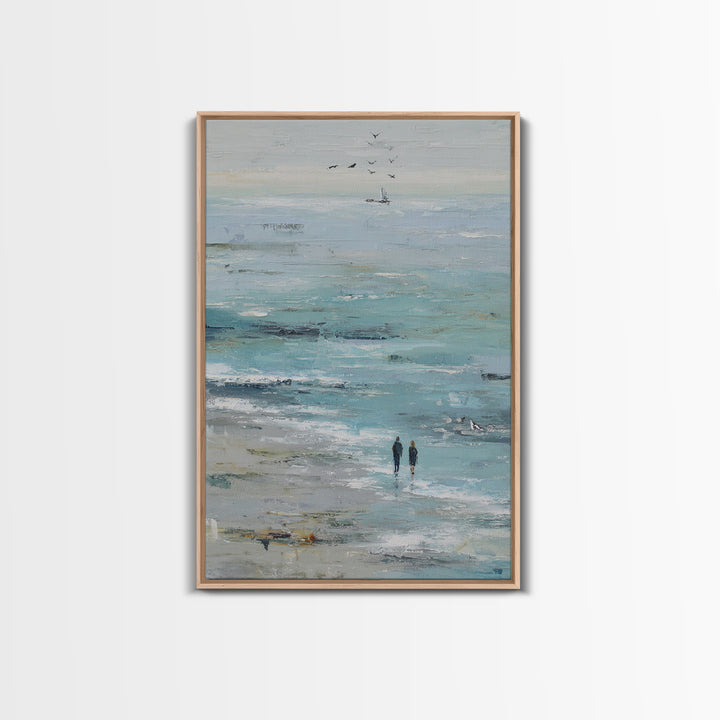 Coastal Beach Figures Framed Canvas Print, Impressionist Art, Living Room Wall Art, Living Room Decor, Fine Art, Impression, IMP-2x3-75