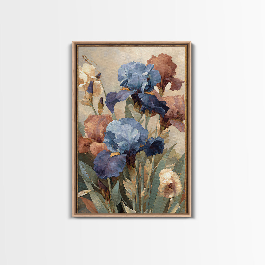 Iris Garden with Blue Violet Strokes Framed Canvas Print, Impressionist Art, Landscape Wall Art, Living Room Decor, Impression, IMP-2x3-76