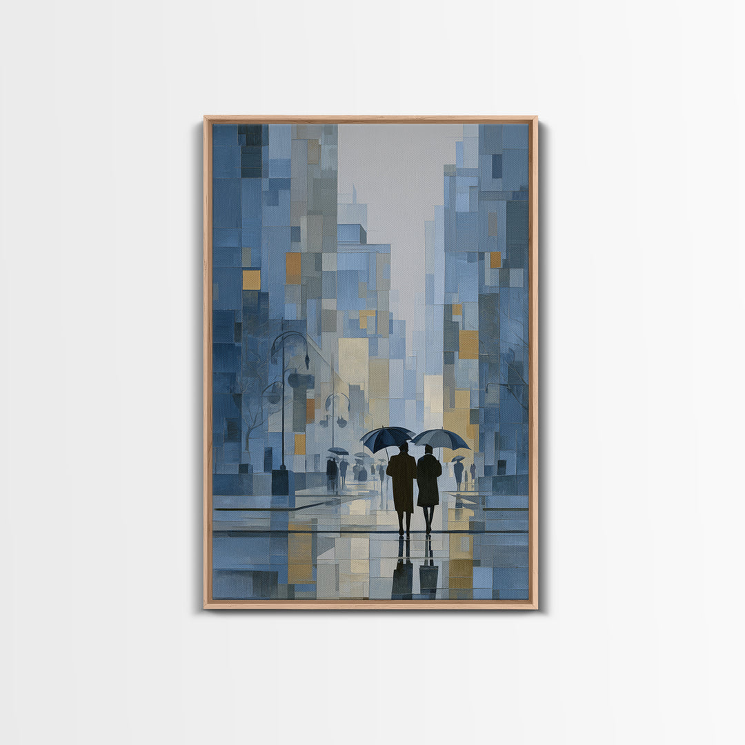 Rainy Boulevard with Umbrella Shapes Canvas Print, Impressionist Art, Abstract Painting, Living Room Decor, Abstract Art, IMP-2x3-77