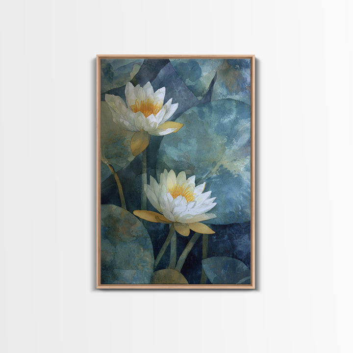 Water Lilies Floating on a Sunlit Pond Canvas Print, Impressionist Art, Floral Wall Art, Living Room Decor, Oil Painting, IMP-2x3-81