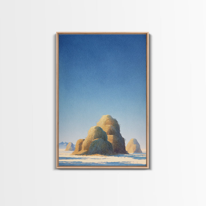 Haystacks Glowing at Golden Hour Framed Canvas Print, Impressionist Art, Modern Decor, Living Room Decor, Fine Art, Impression, IMP-2x3-84