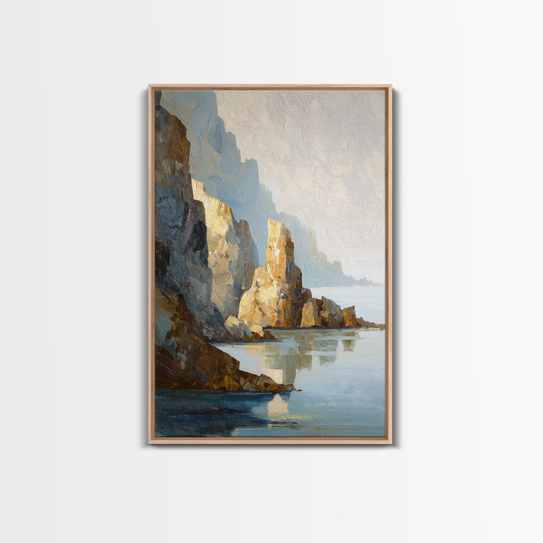 Soft Seaside Cliffs Framed Canvas Print, Impressionist Art, Modern Art, Living Room Decor, Impression, Statement Artwork, IMP-2x3-85