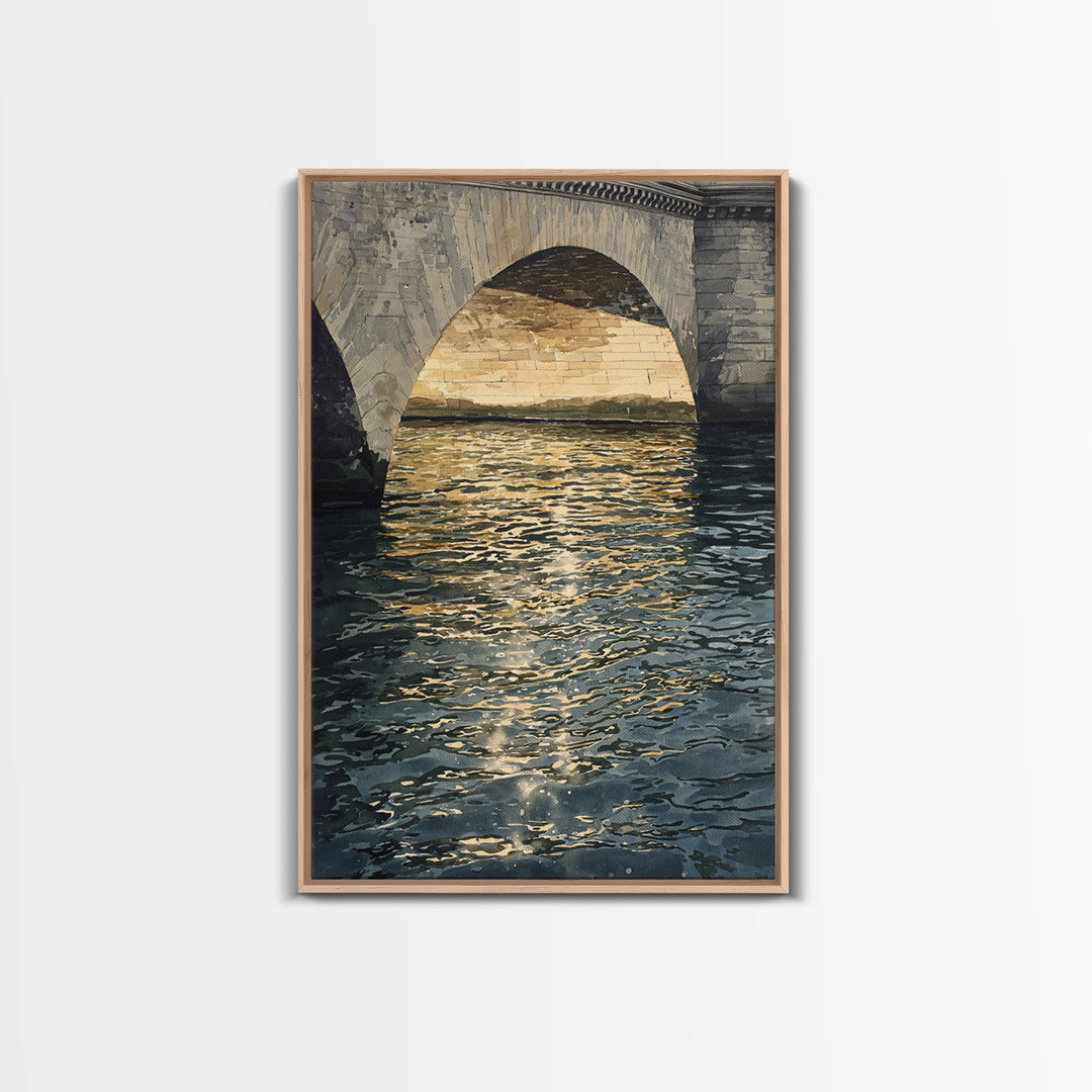 Paris Bridge Reflected Framed Canvas Print, Impressionist Art, Colorful Wall Art, Living Room Decor, Fine Art, Impression, IMP-2x3-87