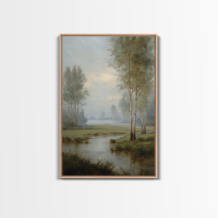 Misty Riverbank with Willow Trees Canvas Print, Impressionist Art, Flower Print, Living Room Decor, Fine Art, Impression, IMP-2x3-91