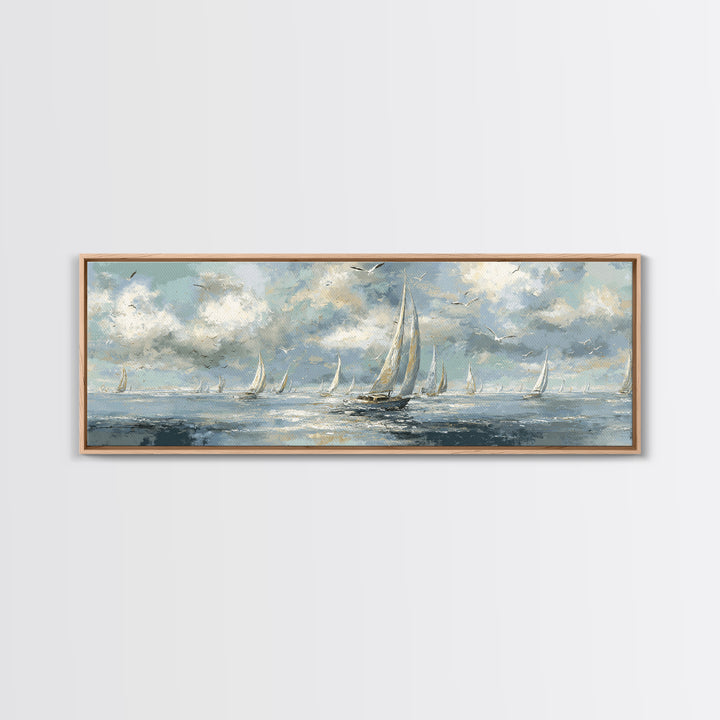 Sailboats on a Bright Sparkling Harbor Canvas Print, Impressionist Art, Abstract Painting, Living Room Decor, Impression, IMP-3x1-1