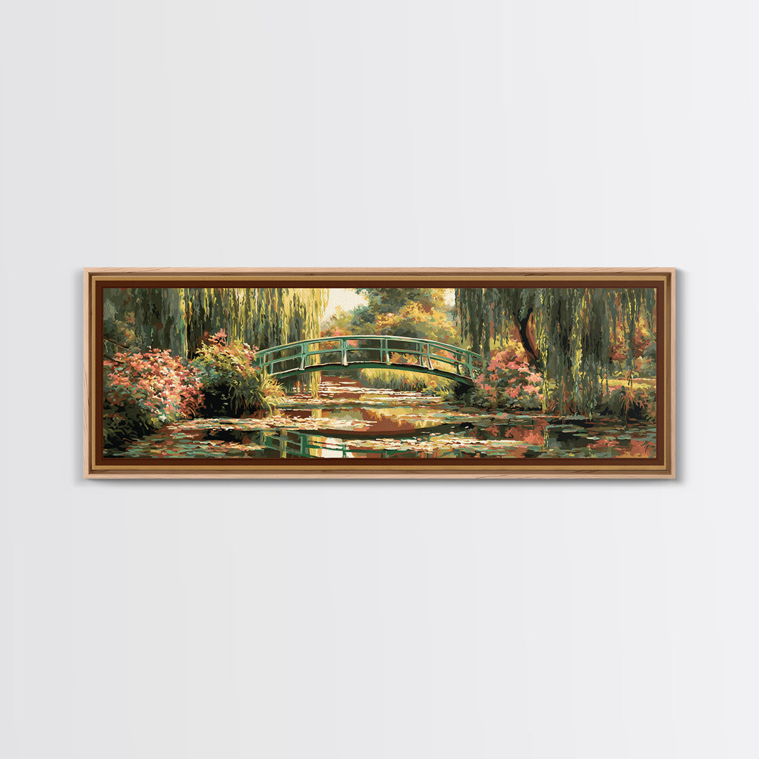 Water Garden Bridge Framed Canvas Print, Impressionist Art, Original Painting, Living Room Decor, Fine Art, Impression, IMP-3x1-10