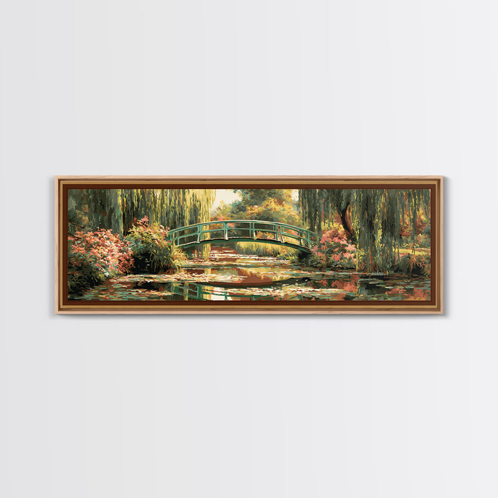 Water Garden Bridge Framed Canvas Print, Impressionist Art, Original Painting, Living Room Decor, Fine Art, Impression, IMP-3x1-10