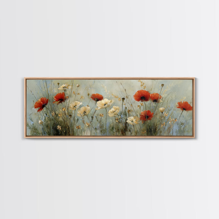Poppies Blowing Through Green Grass Canvas Print, Impressionist Art, Living Room Decor, Abstract Art, Impression, IMP-3x1-100