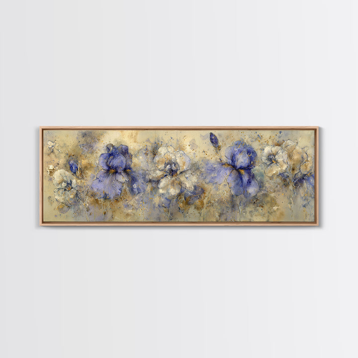 Iris Garden with Blue Violet Strokes Framed Canvas Print, Impressionist Art, Landscape Wall Art, Living Room Decor, Impression, IMP-3x1-12