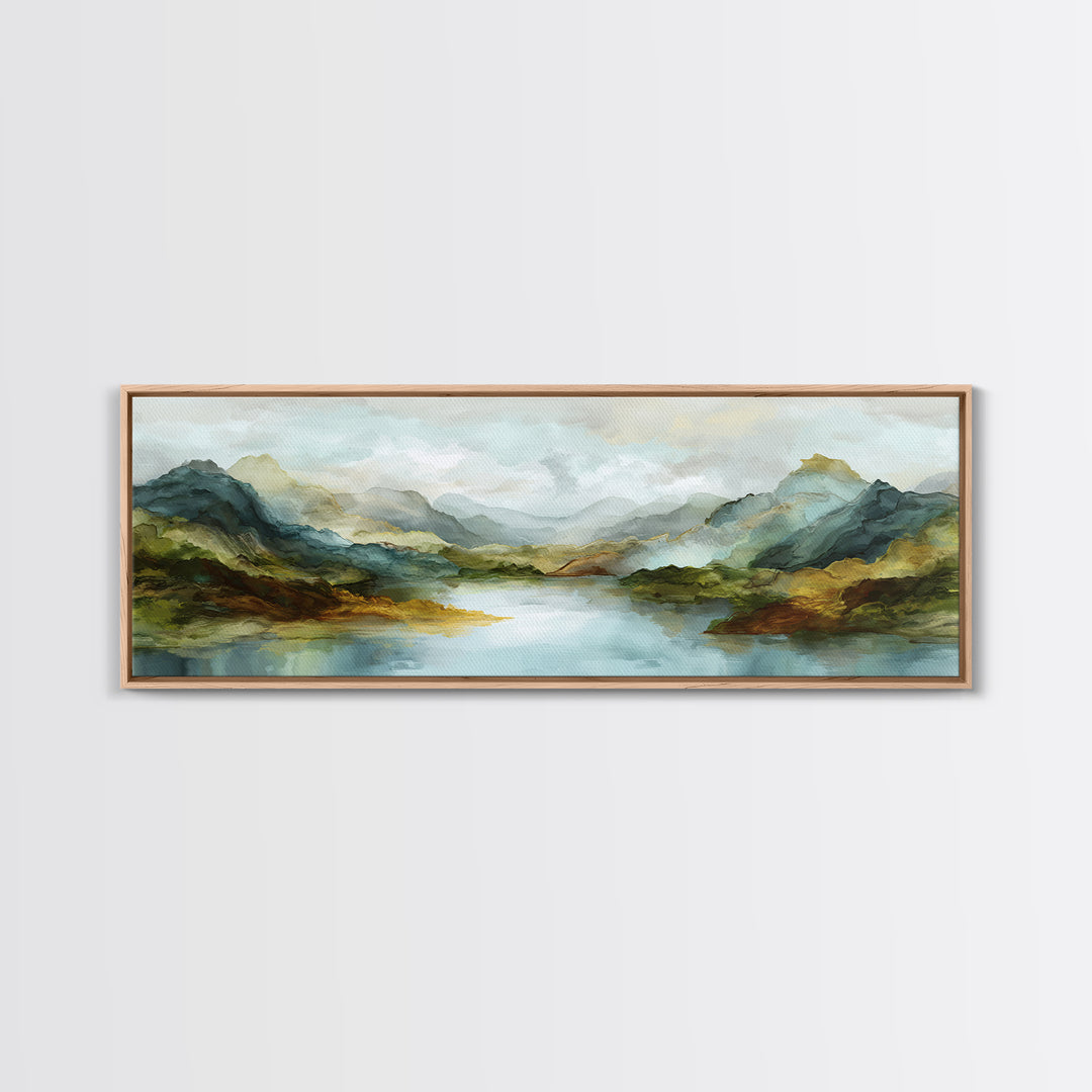 Mountain Lake with Sparkling Reflections Canvas Print, Impressionist Art, Abstract Painting, Living Room Decor, Impression, IMP-3x1-16
