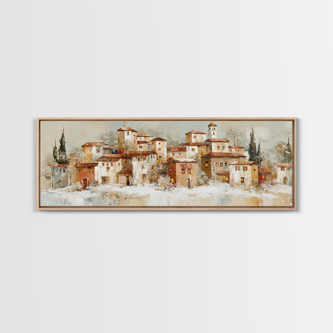 Snowy Village with Warm Glowing Windows Canvas Print, Impressionist Art, Floral Wall Art, Living Room Decor, Oil Painting, IMP-3x1-29