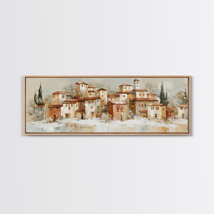 Snowy Village with Warm Glowing Windows Canvas Print, Impressionist Art, Floral Wall Art, Living Room Decor, Oil Painting, IMP-3x1-29