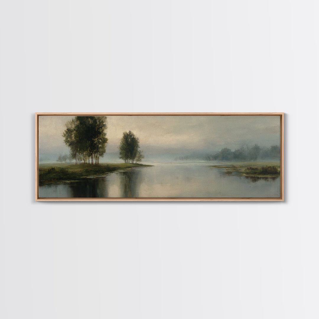 Misty Riverbank with Willow Trees Canvas Print, Impressionist Art, Fine Art Print, Living Room Decor, Fine Art, Impression, IMP-3x1-3