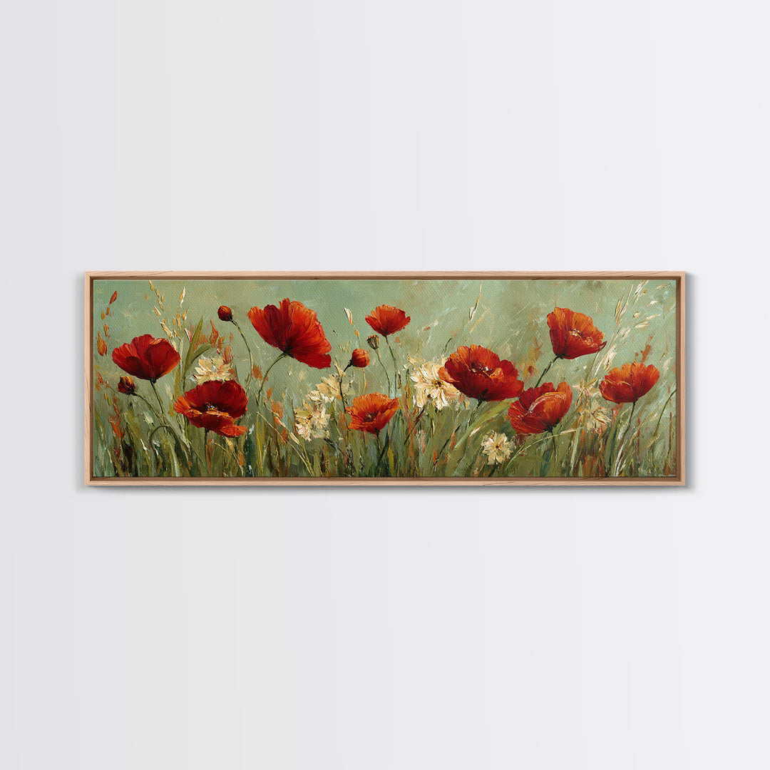 Poppies Blowing Through Green Grass Canvas Print, Impressionist Art, Landscape Painting, Living Room Decor, Watercolor Art, IMP-3x1-4