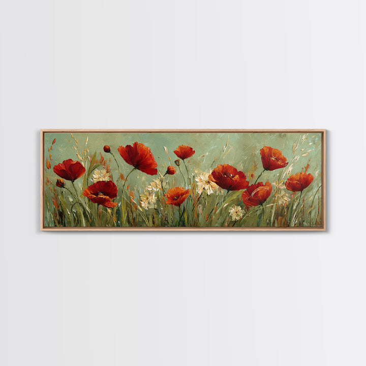 Poppies Blowing Through Green Grass Canvas Print, Impressionist Art, Landscape Painting, Living Room Decor, Watercolor Art, IMP-3x1-4