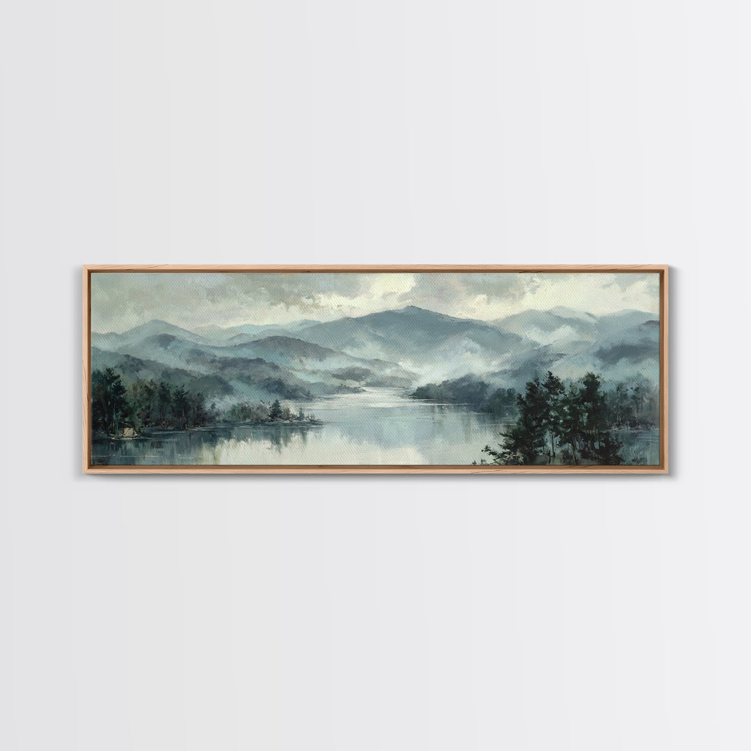 Mountain Lake with Sparkling Reflections Canvas Print, Impressionist Art, Neutral Decor, Living Room Decor, Oil Painting, IMP-3x1-40