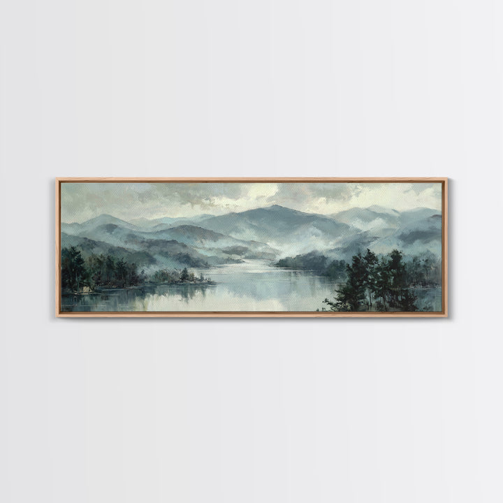 Mountain Lake with Sparkling Reflections Canvas Print, Impressionist Art, Neutral Decor, Living Room Decor, Oil Painting, IMP-3x1-40